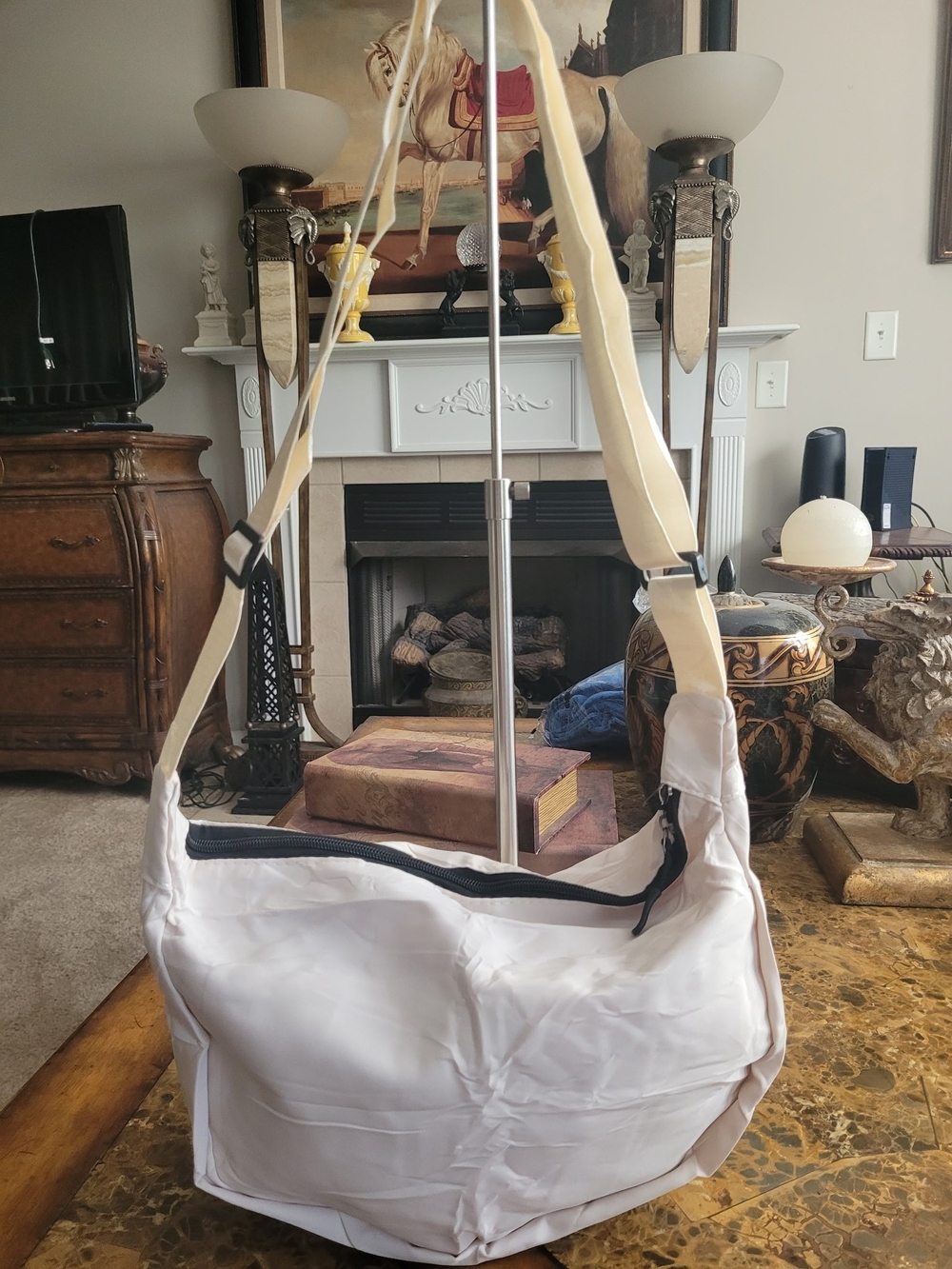 White Canvas Crossbody Shoulder Bag Sling Back Backpack